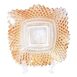 Indiana Glass Company Diamond Point Square Iridescent Marigold Carnival Glass Di